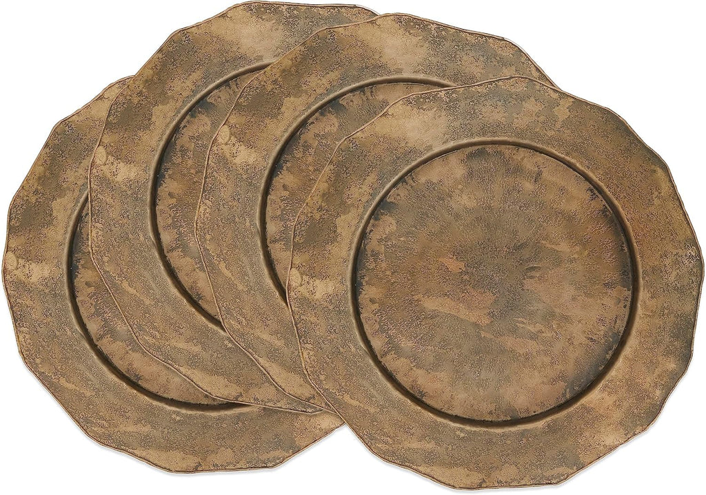 Elegant Hammered Metal Charger Plate with Scallop Edge (Set of 4)