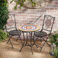 Christopher Knight Home Dorin Patio Ceramic Tile and Iron Frame Bistro Set, 2-Seater Round Top Table+Chairs Set for Garden/Balcony, Poolside, Foldable Chat Set with Iron Mesh Seating Design, Black+Red