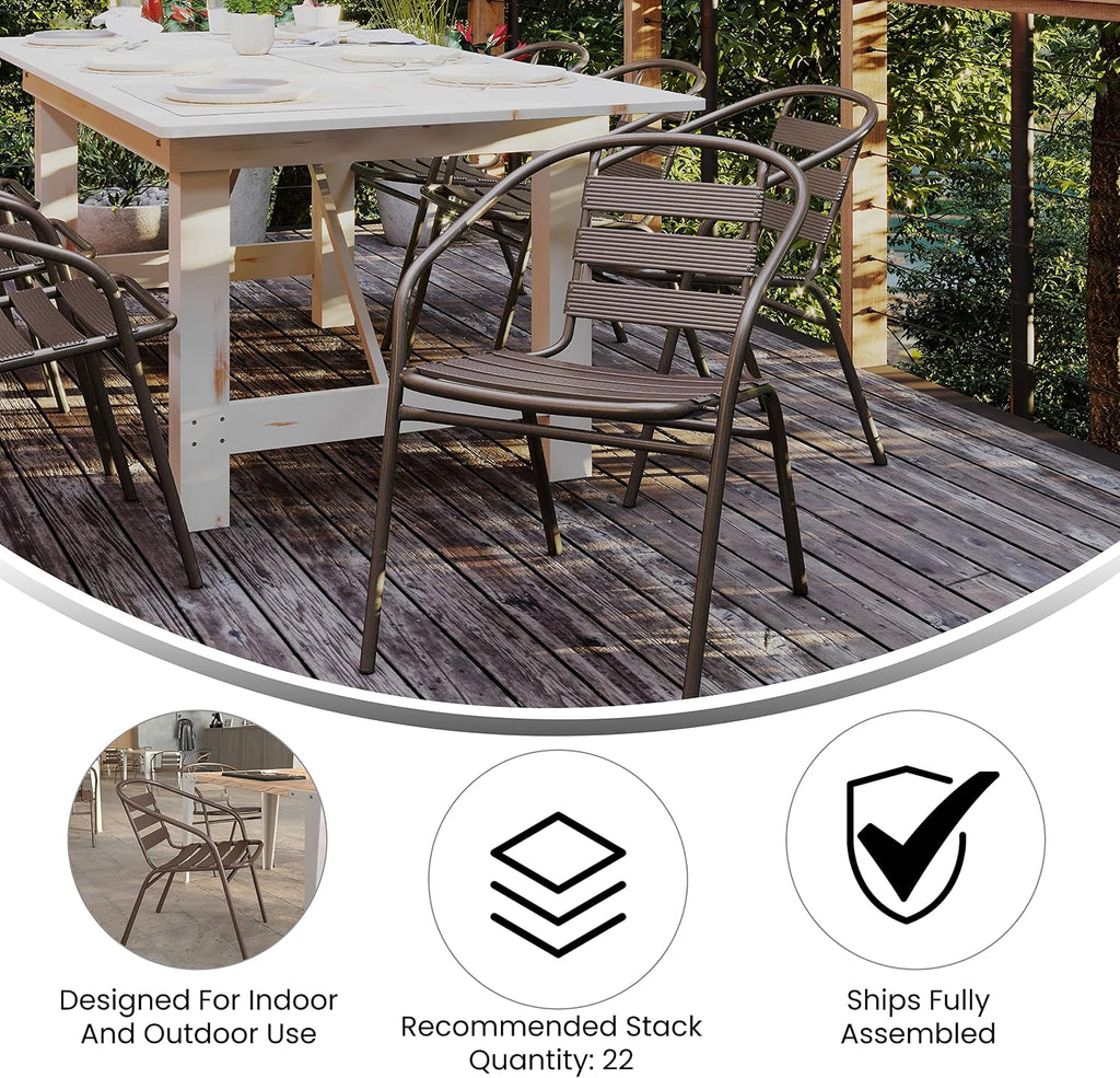 Flash Furniture TLH-0731SQ-017CBZ2-GG Lila 23.5'' Square Glass Table with 2 Metal Aluminum Slat Stack Chairs, Bronze