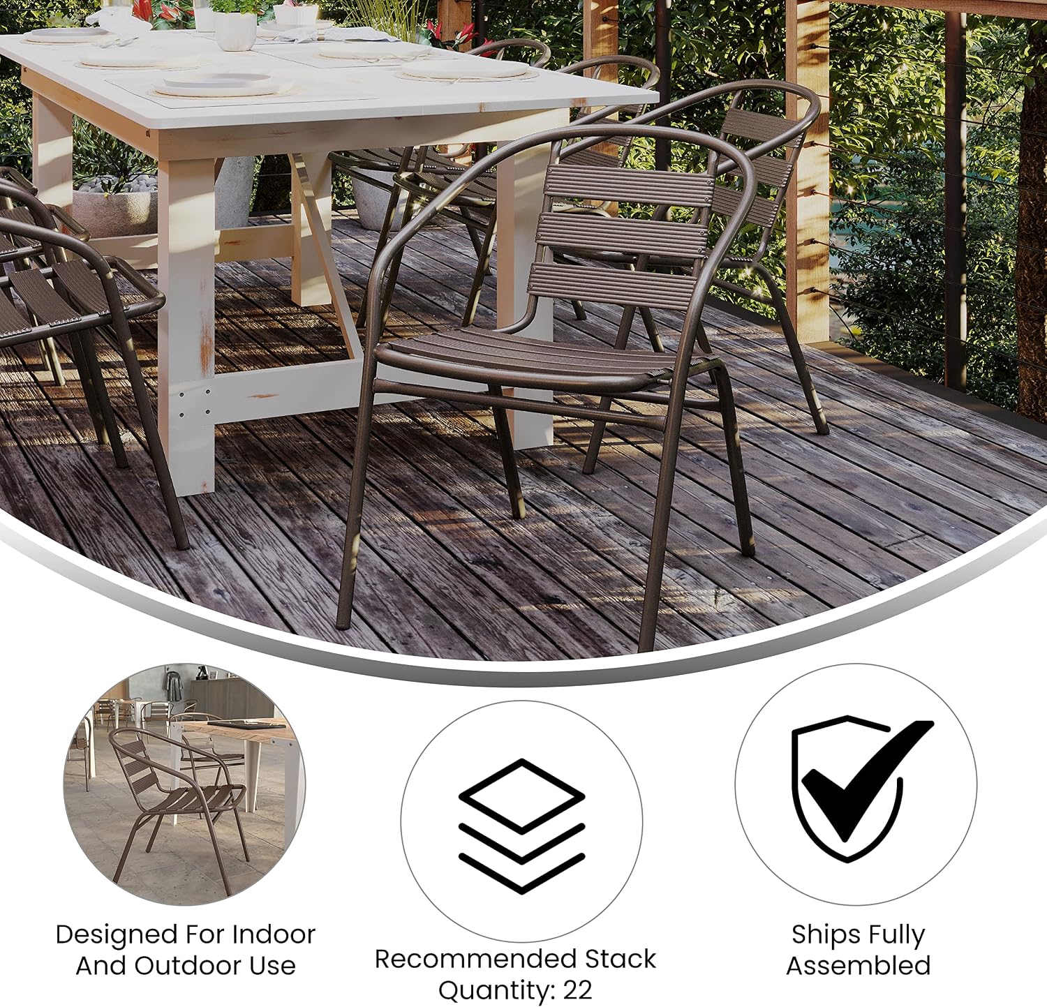 Flash Furniture TLH-0731SQ-017CBZ2-GG Lila 23.5'' Square Glass Table with 2 Metal Aluminum Slat Stack Chairs, Bronze