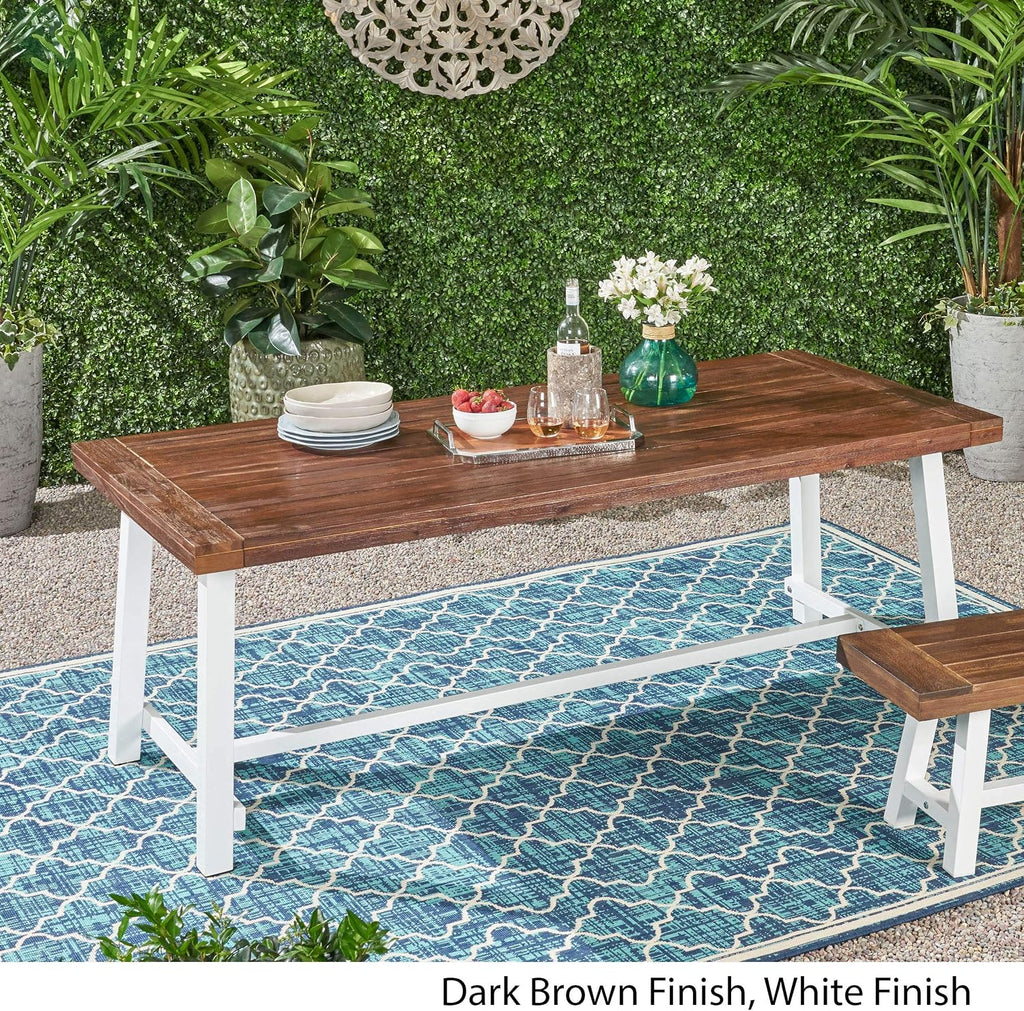 Outdoor Eight Seater Iron Dining Table, Dark Brown and White Finish