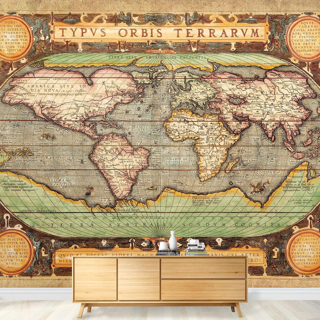wall26 - Ancient Antique Illustrated Map - Latin Lettering Full Color - Wall Mural, Removable Sticker, Home Decor - 100x144 inches [Kitchen]
