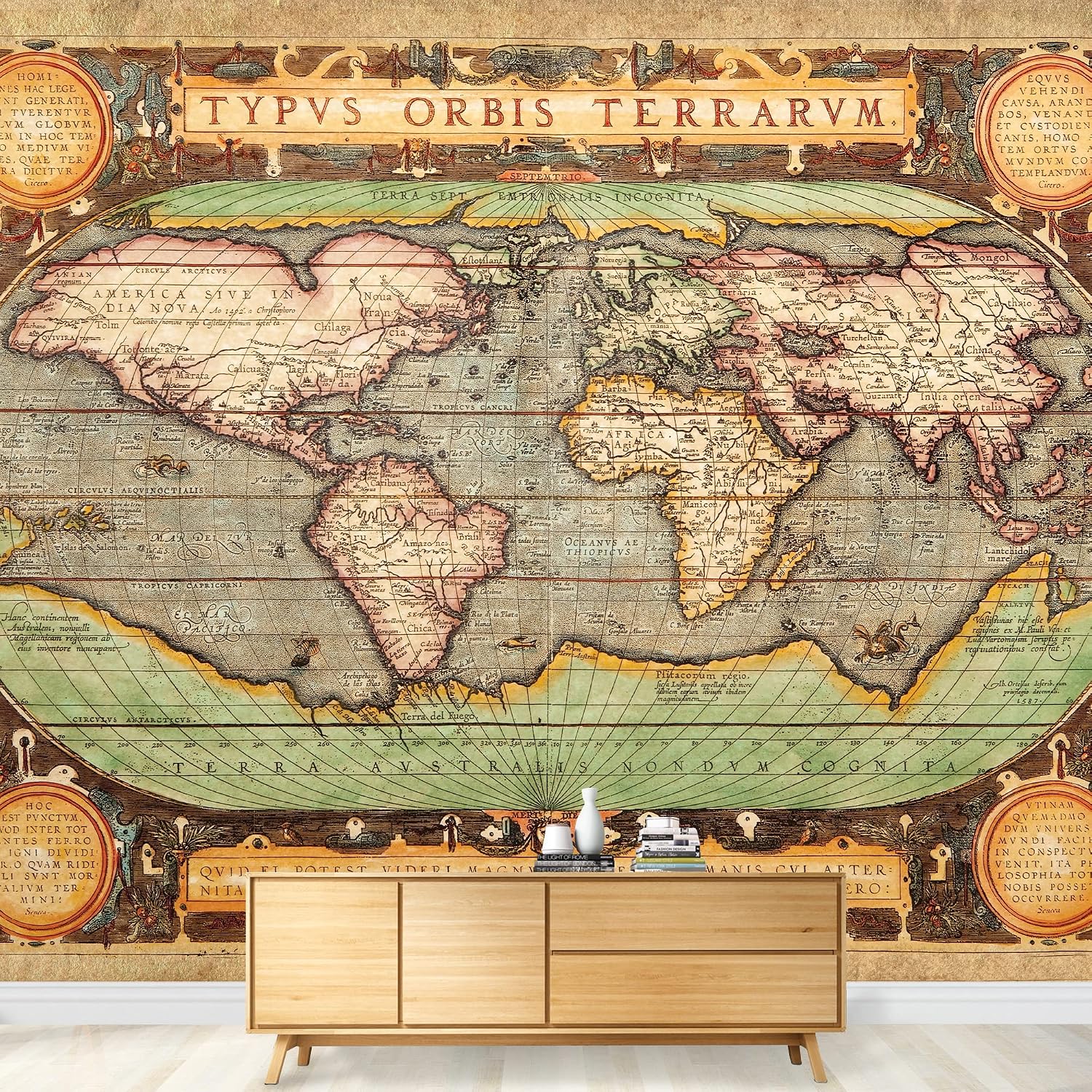 wall26 - Ancient Antique Illustrated Map - Latin Lettering Full Color - Wall Mural, Removable Sticker, Home Decor - 100x144 inches [Kitchen]