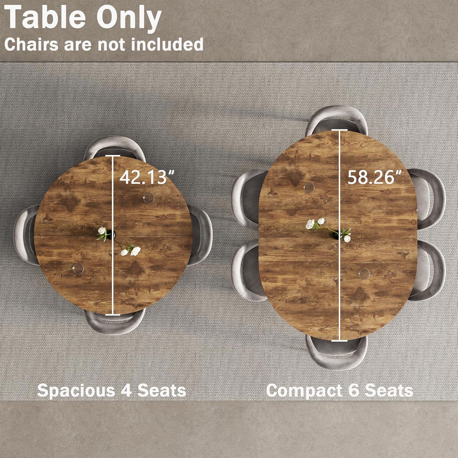 42'-58' Extendable Oval Dining Table for 4-6, Kitchen Round Table with Hidden Leaves & Storage Shelf, Space Saving Modern Design with Sturdy Metal Legs for Kitchen, Dining Room & Small Apartments
