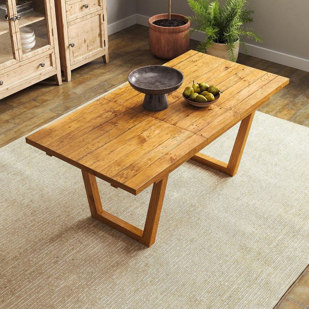 55-70.5' Extendable Dining Table Pine Expandable Dining Room Table for 4 6 8 People Large Rectangle Table Space Saving for Dining Room Living Room Home Office, Brown