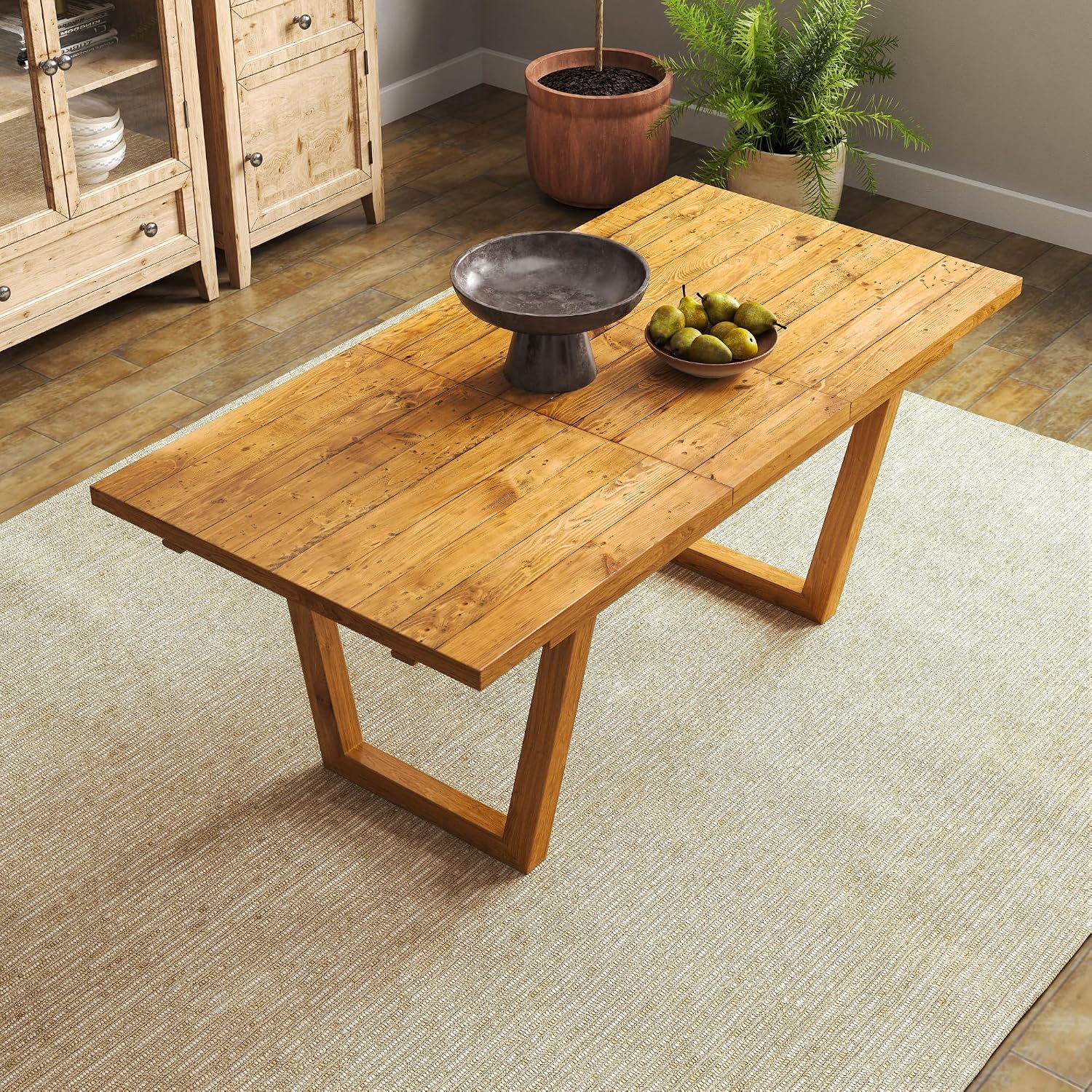 55-70.5' Extendable Dining Table Pine Expandable Dining Room Table for 4 6 8 People Large Rectangle Table Space Saving for Dining Room Living Room Home Office, Brown