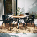 EMMA + OLIVER Set of 4 Modern PE Rattan Stack Chairs, Indoor/Outdoor Patio Dining Chairs, No Assembly Required, Black