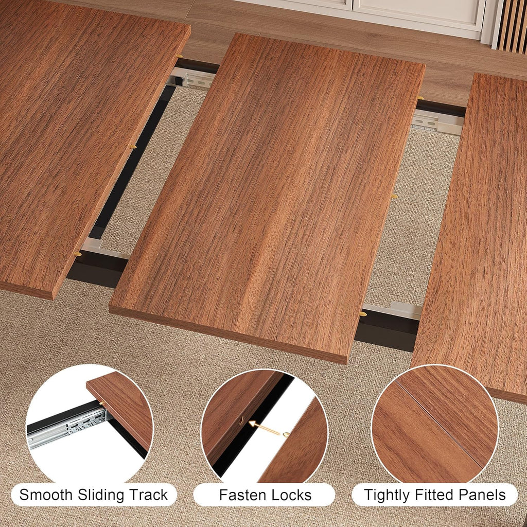 Einhomn Extendable Dining Table for 4-6, 63' Modern Kitchen Table, Farmhouse Dining Room Tables for Dining, Kitchen, Office, Living Room, Rectangular Wooden Tables, Space Saving (Walnut)
