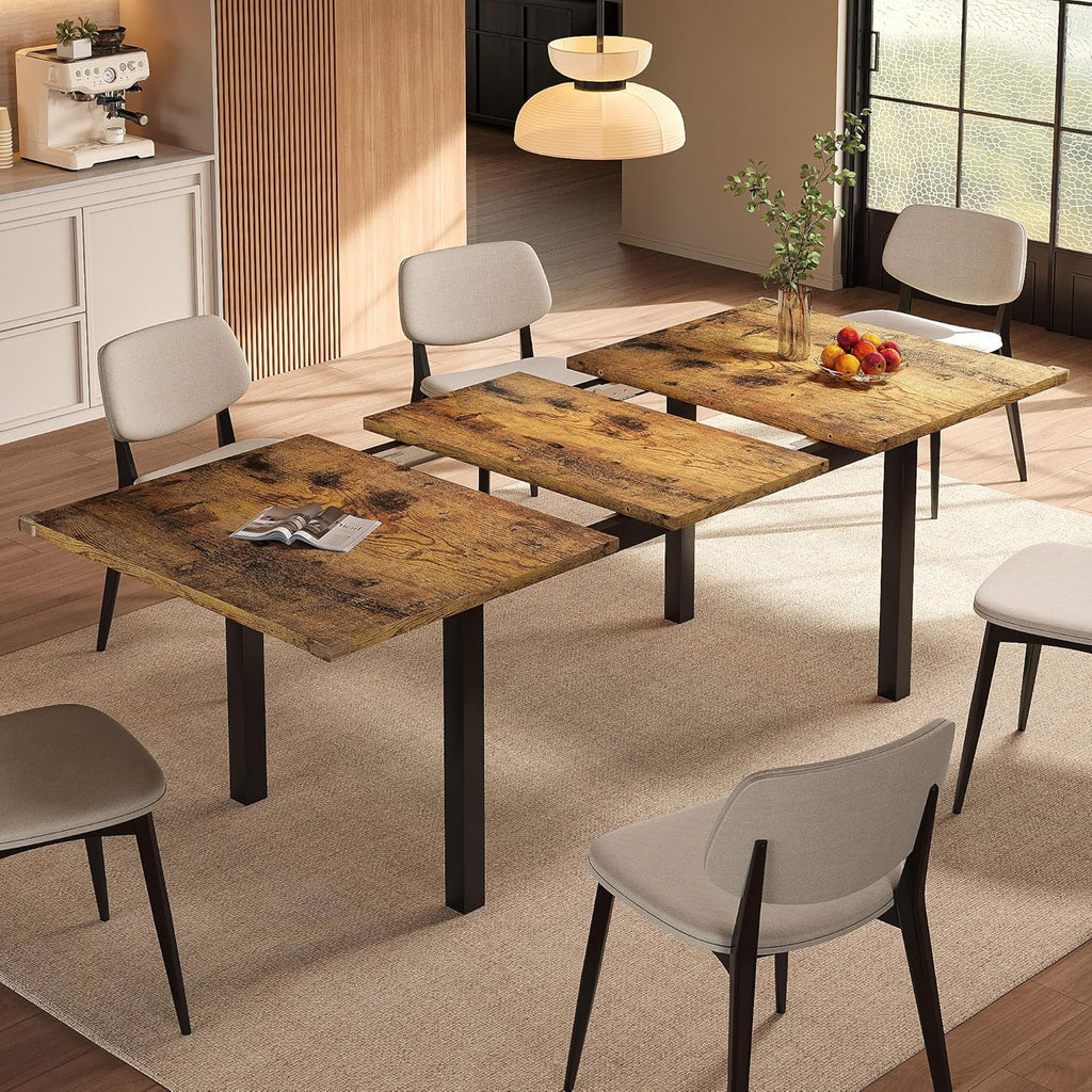 Einhomn Extendable Dining Table for 4-6, 63' Modern Kitchen Table, Farmhouse Dining Room Tables for Dining, Kitchen, Office, Living Room, Rectangular Wooden Tables, Space Saving (Rustic Brown)