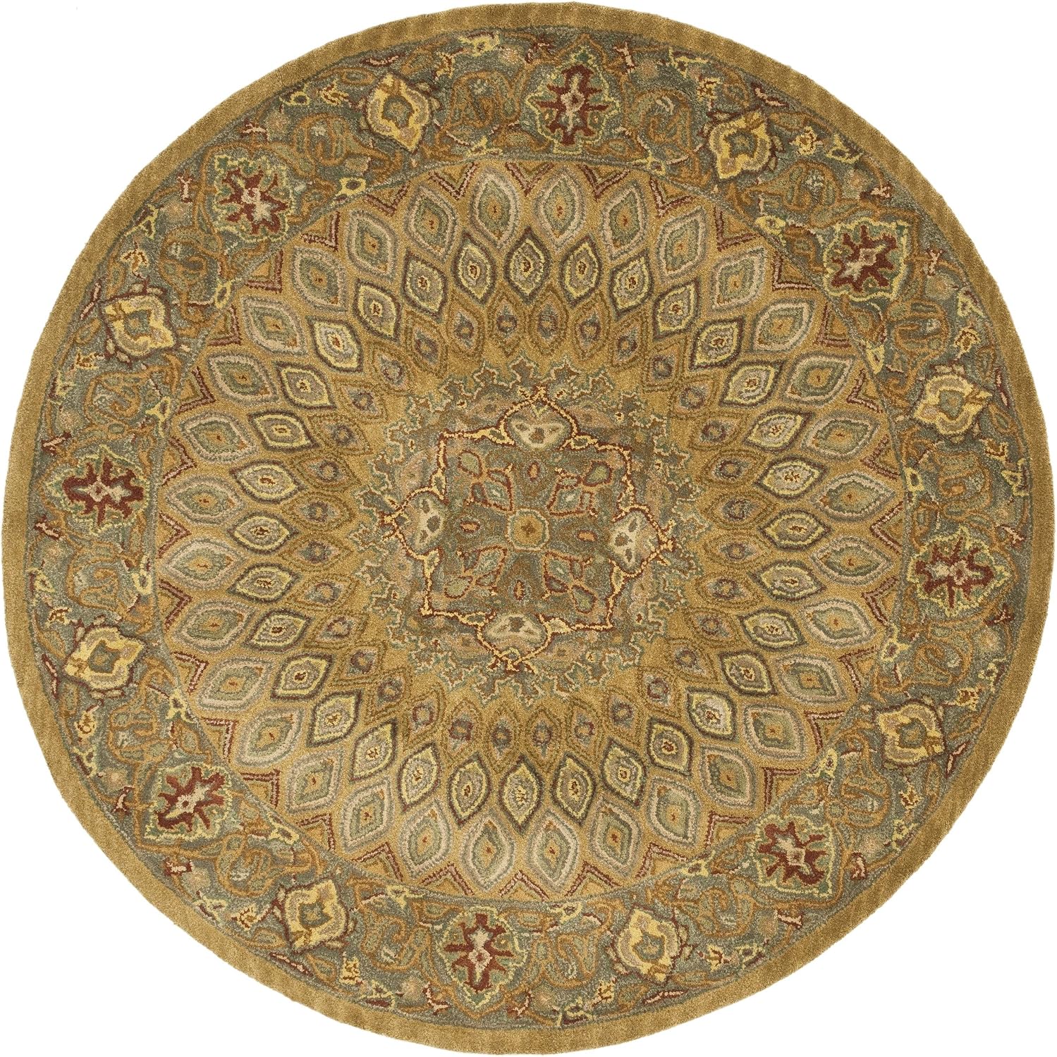 SAFAVIEH Heritage Collection 8' Round Light Brown/Grey HG914A Handmade Traditional Oriental Premium Wool Area Rug