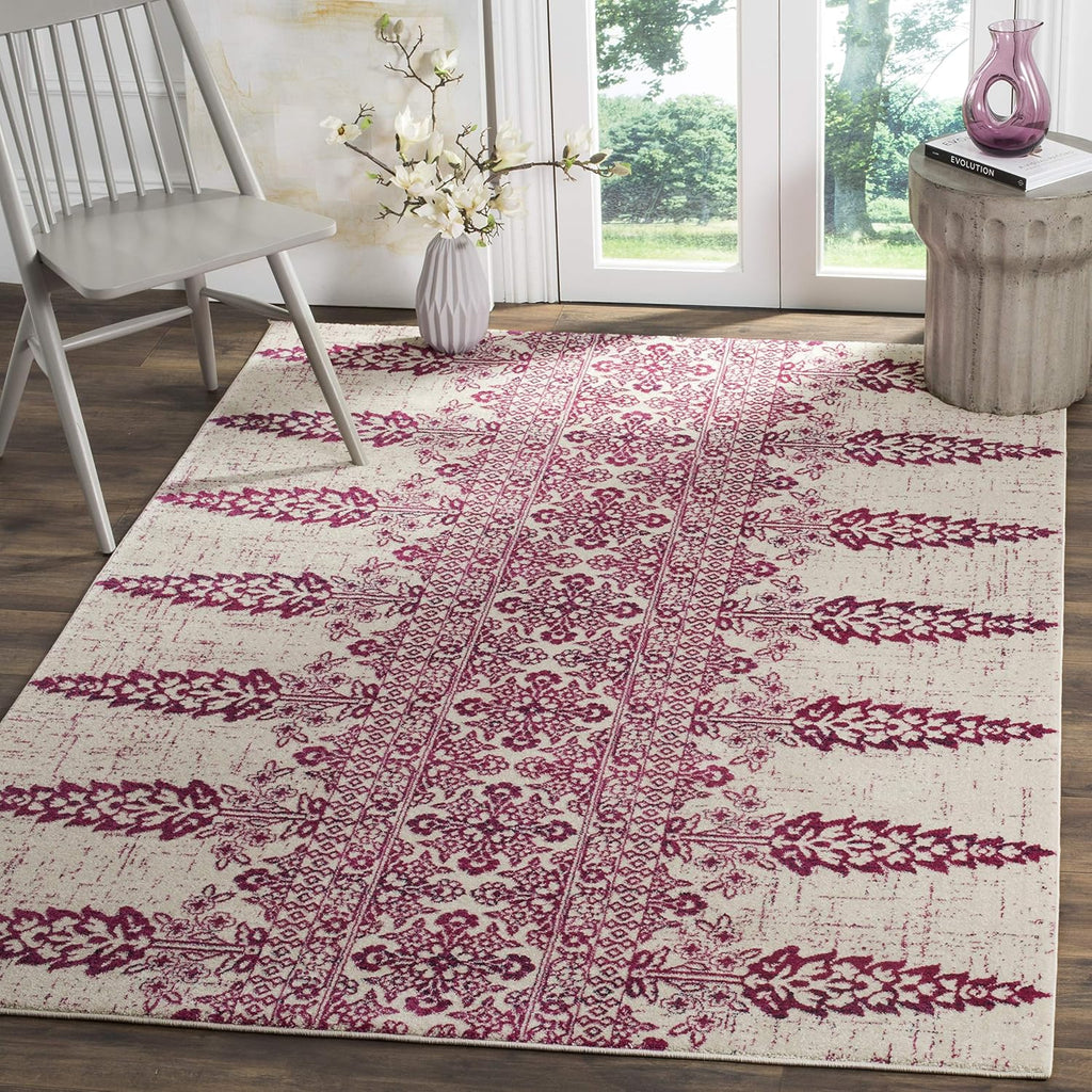 SAFAVIEH Evoke Collection 8' x 10' Ivory / Fuchsia EVK521K Boho Non-Shedding Living Room Bedroom Dining Home Office Area Rug