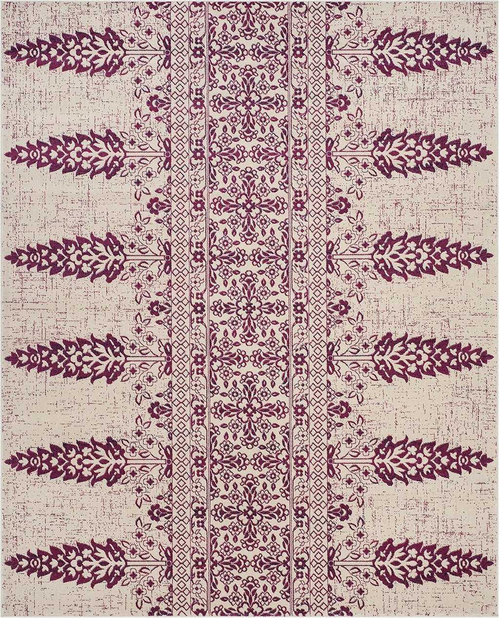 SAFAVIEH Evoke Collection 8' x 10' Ivory / Fuchsia EVK521K Boho Non-Shedding Living Room Bedroom Dining Home Office Area Rug