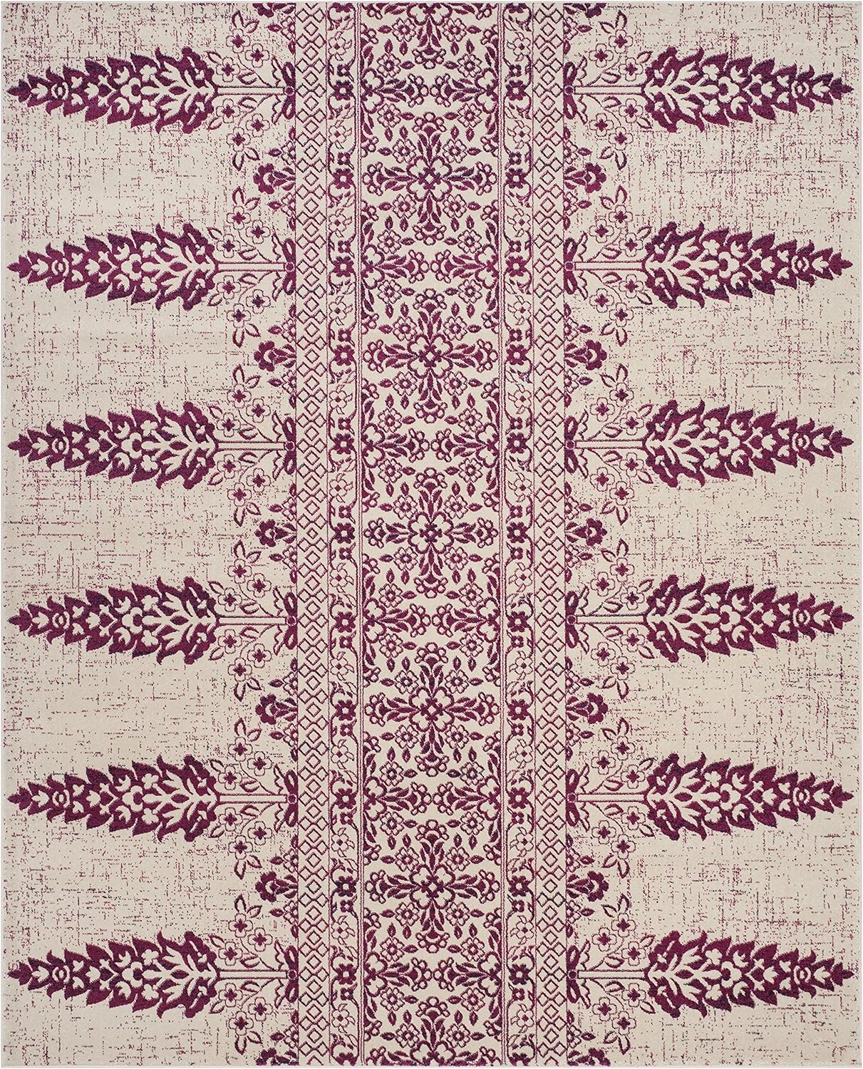 SAFAVIEH Evoke Collection 8' x 10' Ivory / Fuchsia EVK521K Boho Non-Shedding Living Room Bedroom Dining Home Office Area Rug