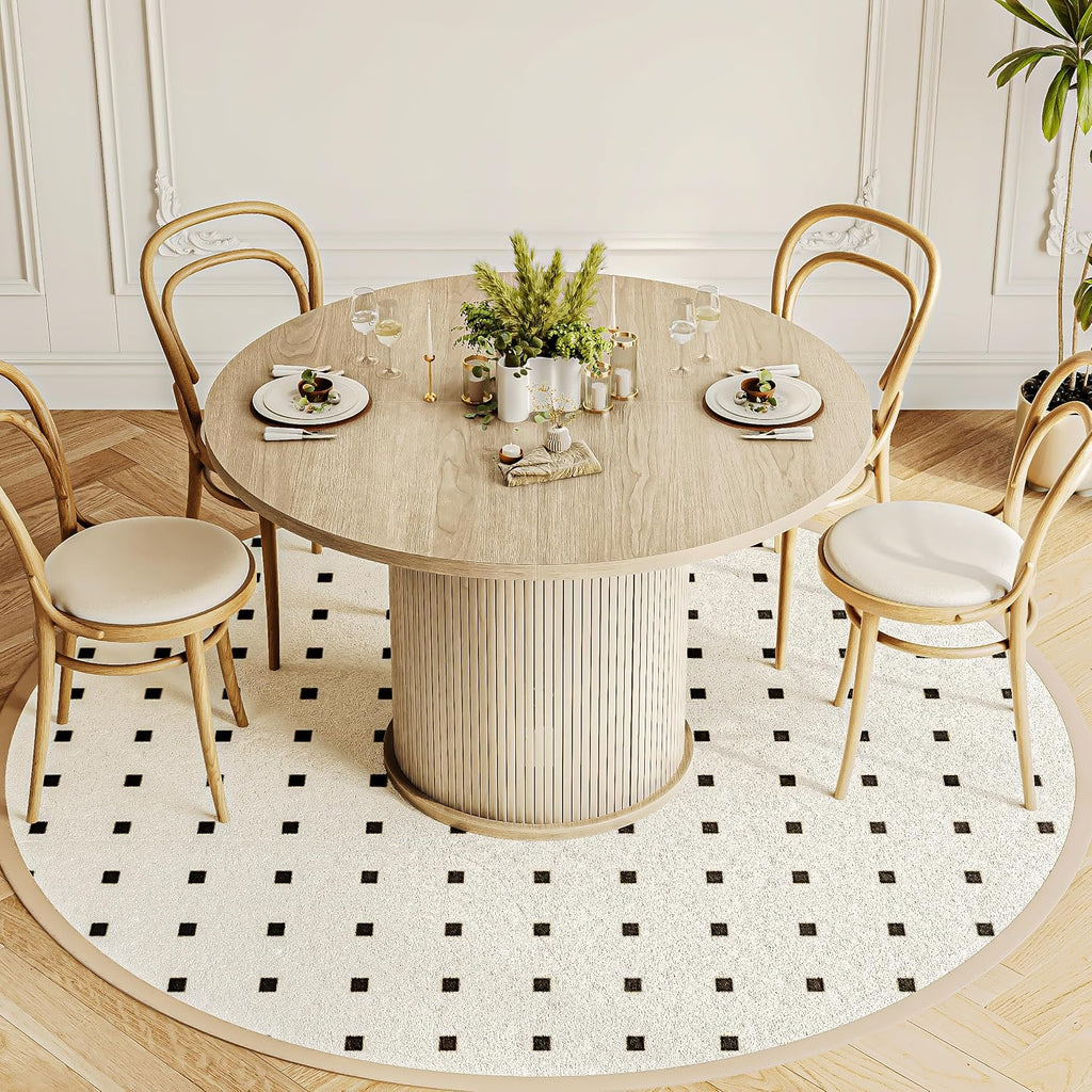 47 Inch Round Dining Table for 4-6 Round Table Kitchen Modern Round Dining Room Table with 2-Layer Storage Shelf and Wood Slide Door Circle Kitchen Tables for Dining Room Oak