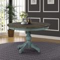 Roundhill Furniture Prato Round Two-Tone Finish Wood Dining Table, Blue and Brown
