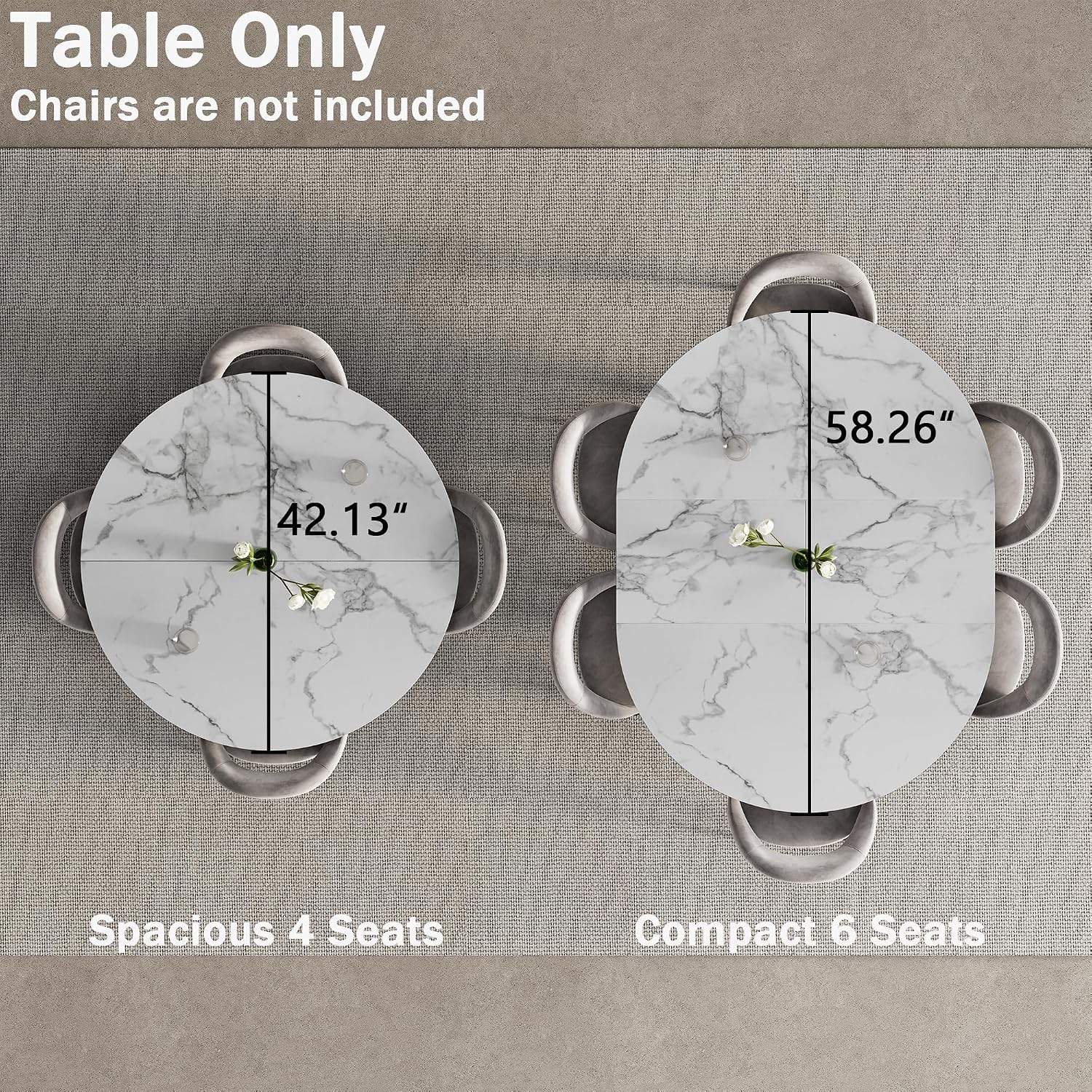 42'-58' Round Extendable Dining Table for 4-6, Kitchen Oval Table with Hidden Leaves & Storage Shelf, Space Saving Modern Design with Sturdy Metal Legs for Kitchen, Dining Room & Small Apartments