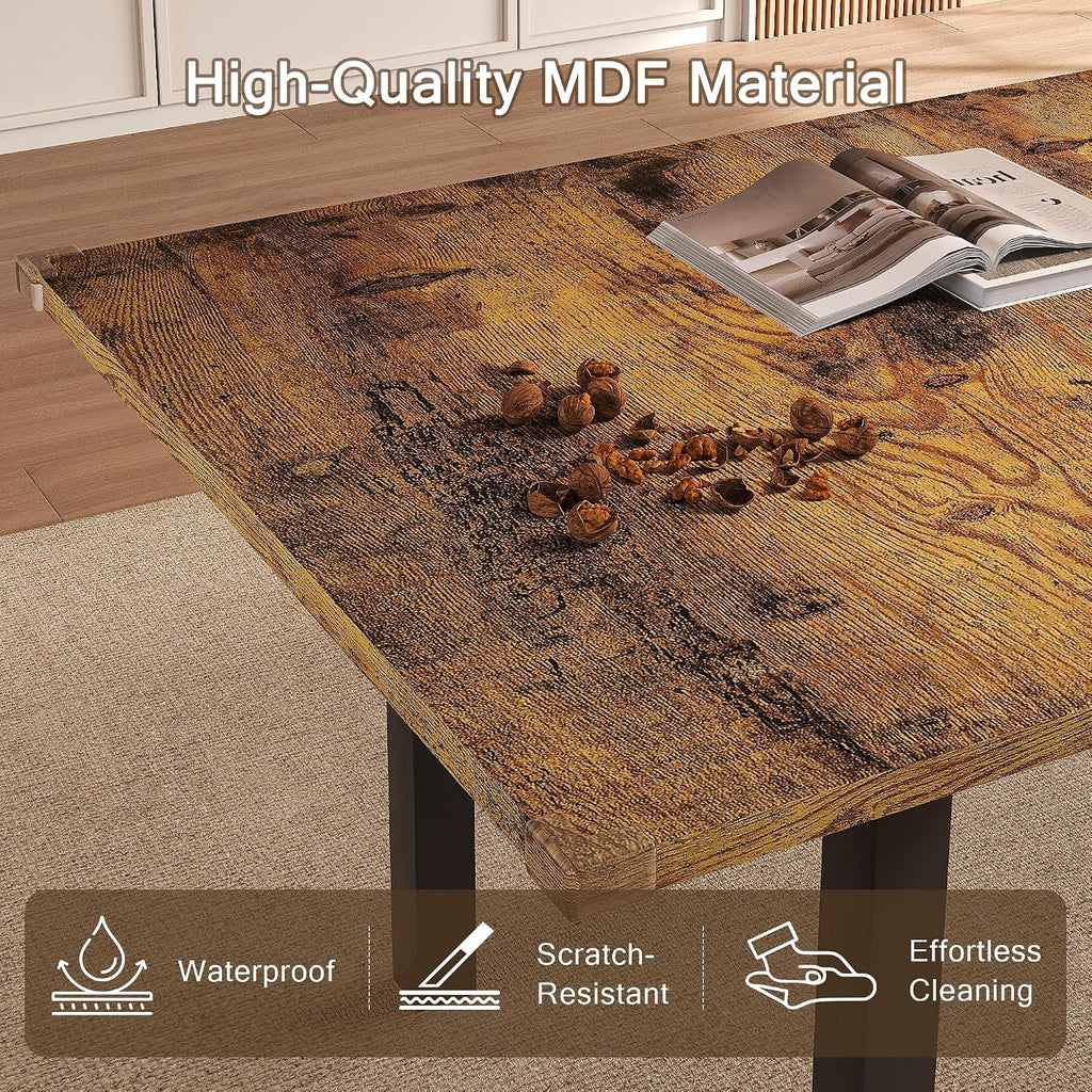 Einhomn Extendable Dining Table for 4-6, 63' Modern Kitchen Table, Farmhouse Dining Room Tables for Dining, Kitchen, Office, Living Room, Rectangular Wooden Tables, Space Saving (Rustic Brown)