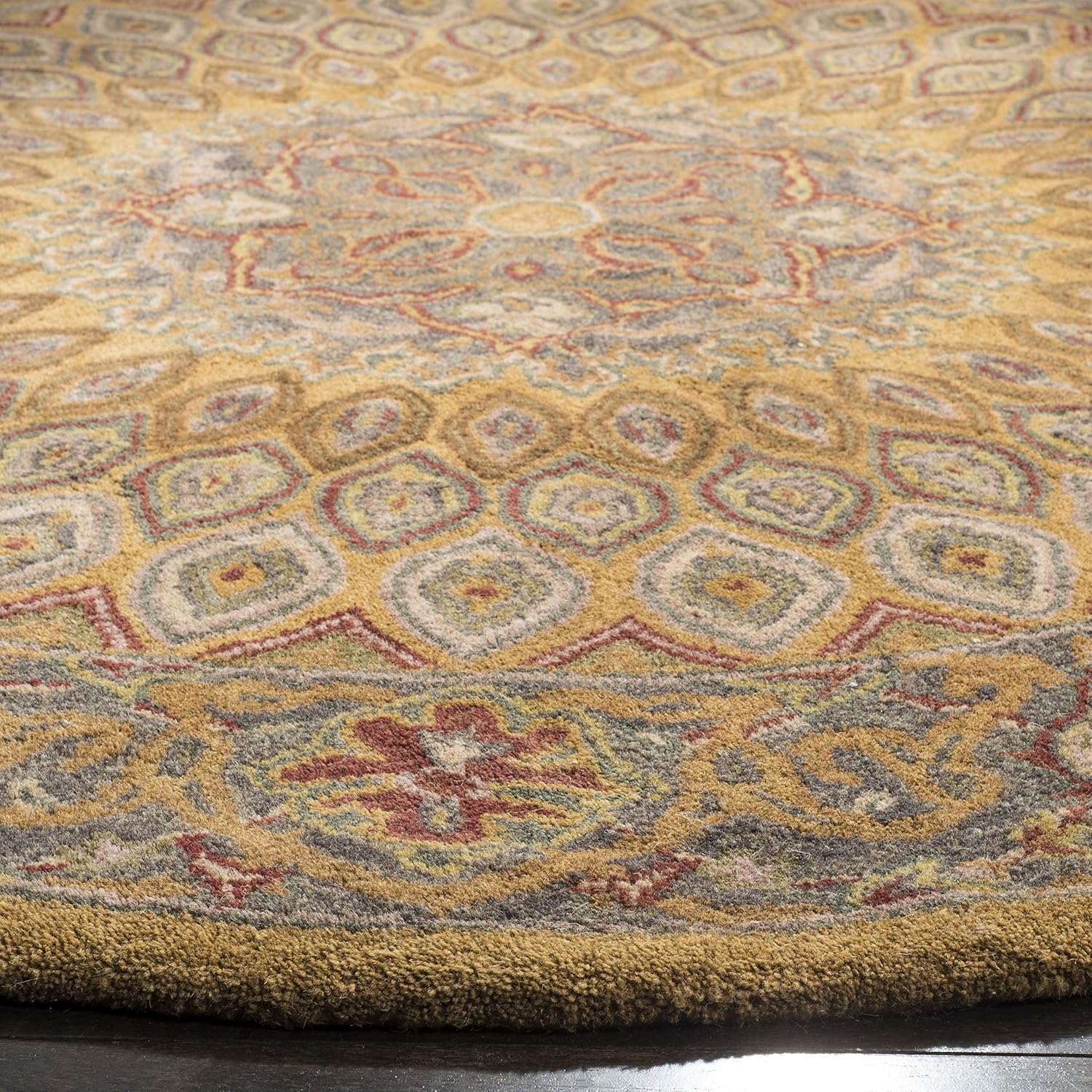 SAFAVIEH Heritage Collection 8' Round Light Brown/Grey HG914A Handmade Traditional Oriental Premium Wool Area Rug