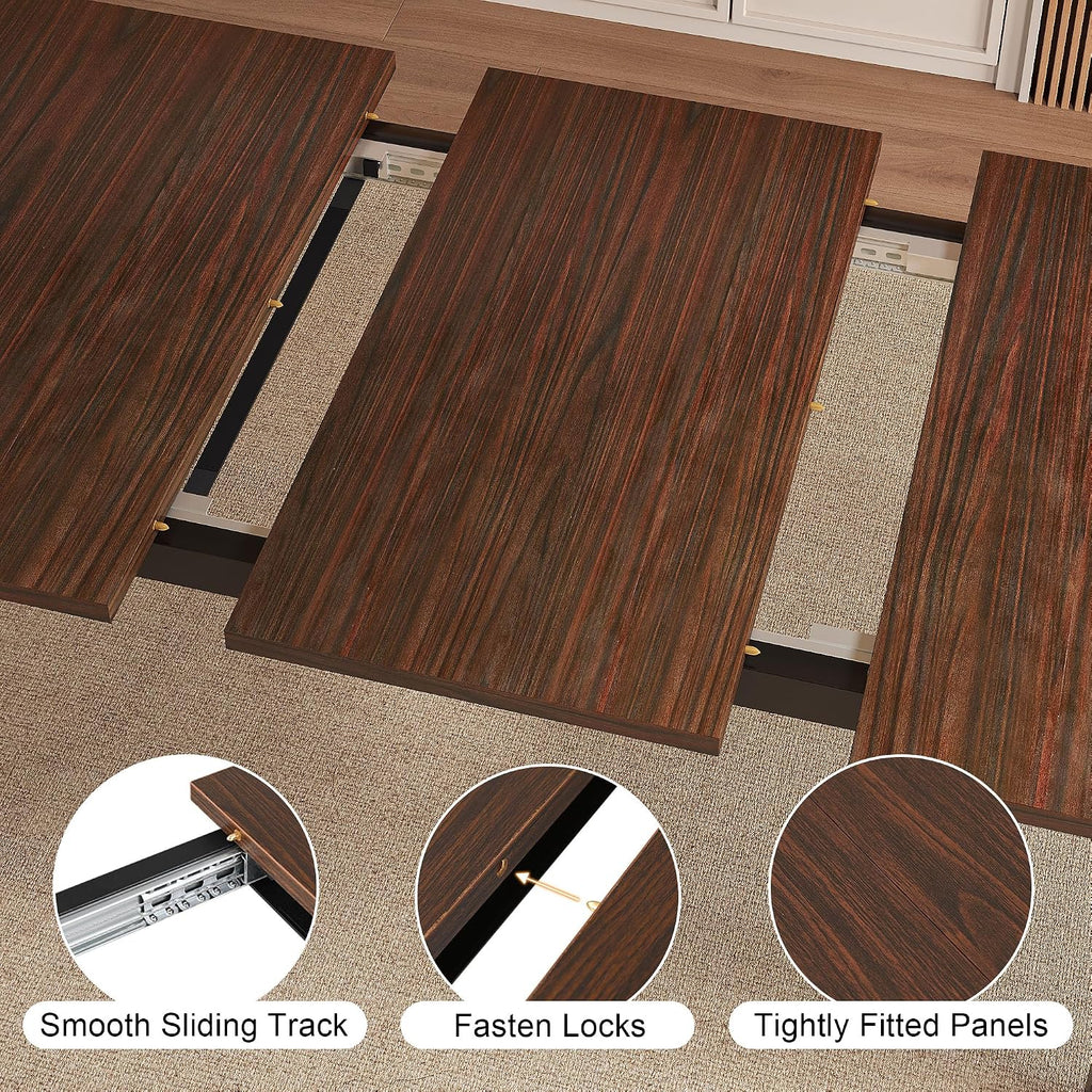 Einhomn Modern Extendable Dining Table for 4-6, 63' Farmhouse Kitchen Table, Rectangular Dining Room Tables for Dining, Kitchen, Office, Living Room, Wooden Tables, Space Saving (Espresso)