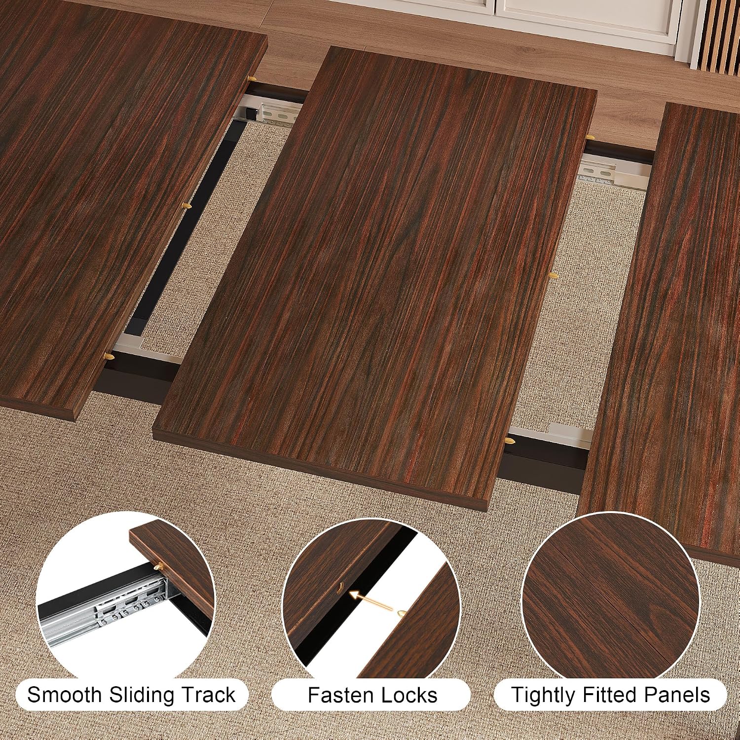 Einhomn Modern Extendable Dining Table for 4-6, 63' Farmhouse Kitchen Table, Rectangular Dining Room Tables for Dining, Kitchen, Office, Living Room, Wooden Tables, Space Saving (Espresso)