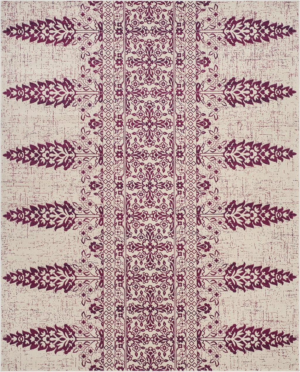 SAFAVIEH Evoke Collection 8' x 10' Ivory / Fuchsia EVK521K Boho Non-Shedding Living Room Bedroom Dining Home Office Area Rug