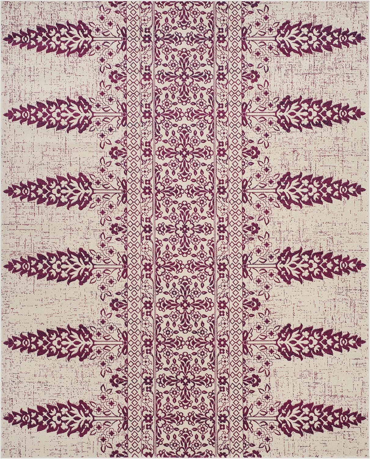 SAFAVIEH Evoke Collection 8' x 10' Ivory / Fuchsia EVK521K Boho Non-Shedding Living Room Bedroom Dining Home Office Area Rug