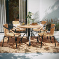 EMMA + OLIVER Set of 4 Modern PE Rattan Stack Chairs, Indoor/Outdoor Patio Dining Chairs, No Assembly Required, Beige