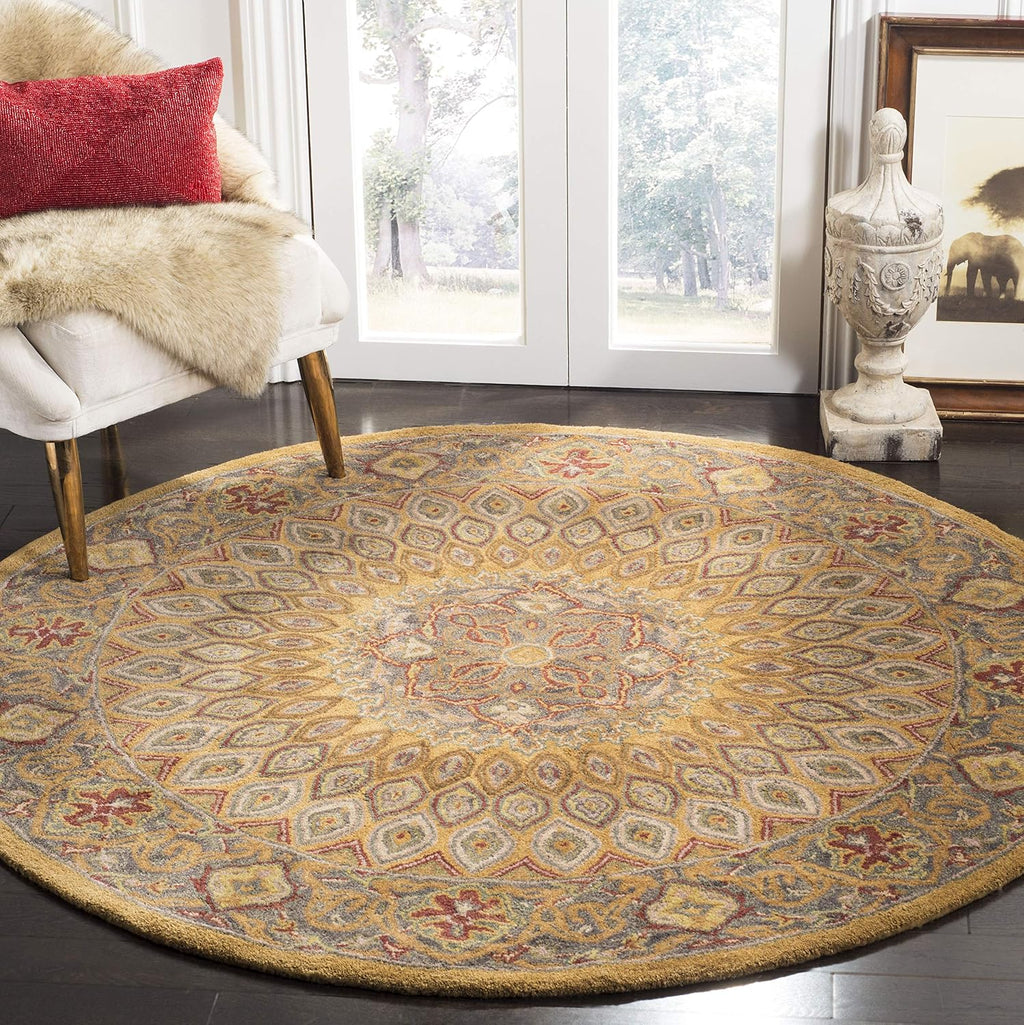 SAFAVIEH Heritage Collection 8' Round Light Brown/Grey HG914A Handmade Traditional Oriental Premium Wool Area Rug