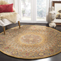 SAFAVIEH Heritage Collection 8' Round Light Brown/Grey HG914A Handmade Traditional Oriental Premium Wool Area Rug