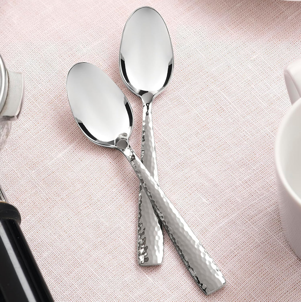 Hudson Essentials 89-Piece Hammered 18/10 Stainless Steel Silverware Cutlery Set with Serving Set, Flatware Service for 12