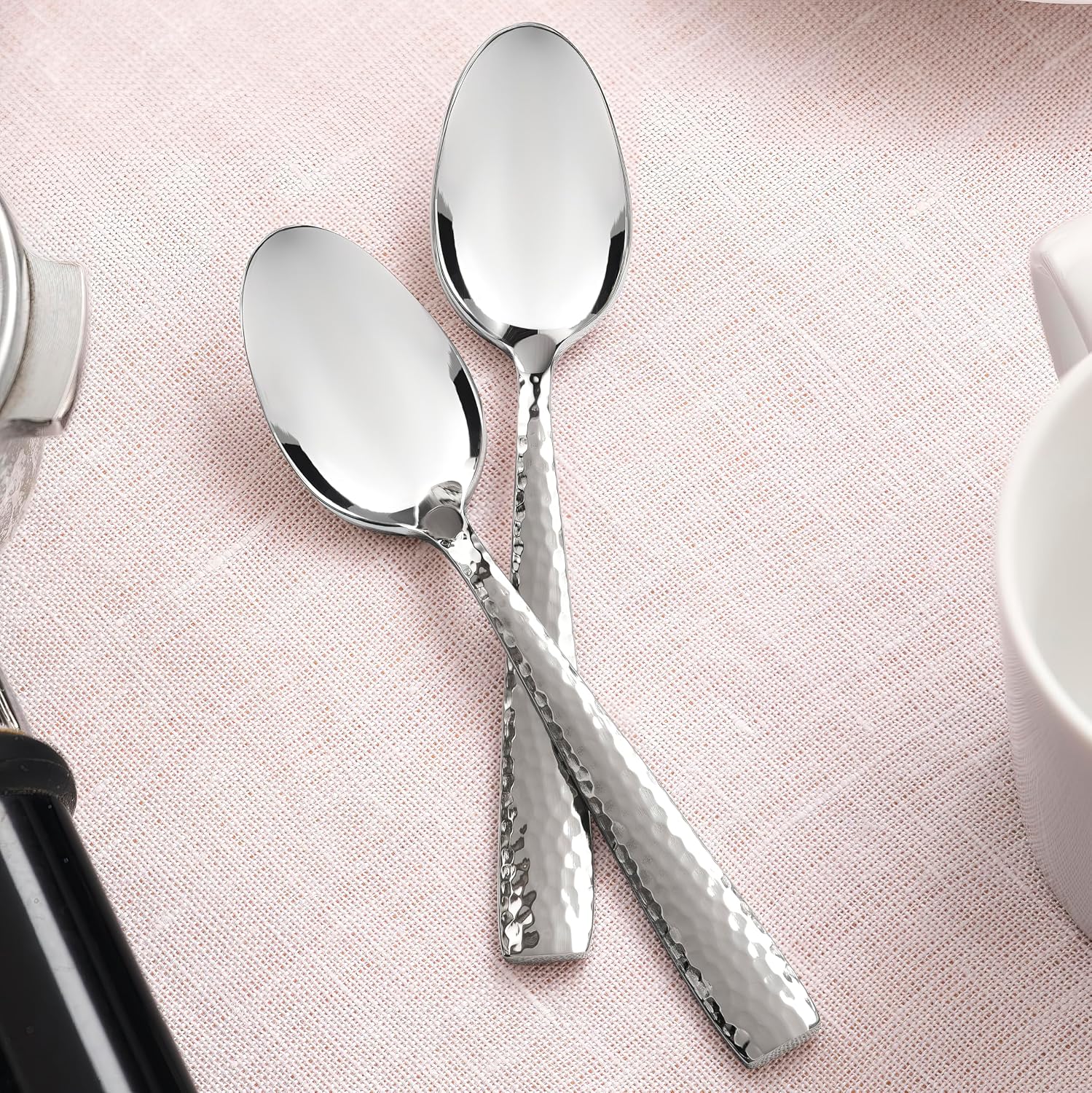 Hudson Essentials 89-Piece Hammered 18/10 Stainless Steel Silverware Cutlery Set with Serving Set, Flatware Service for 12