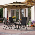 PHI VILLA 6 Piece Outdoor Dining Set with 10FT Umbrella (Beige), Patio Table and Chairs Set with Adjustable Folding Dining Chairs & Metal Square Table for Yard Garden Deck (No Umbrella Base)