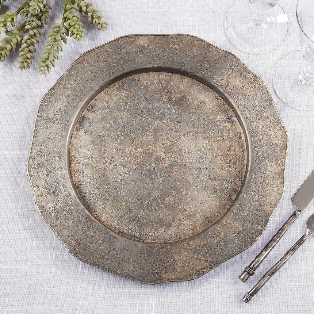 Elegant Hammered Metal Charger Plate with Scallop Edge (Set of 4)